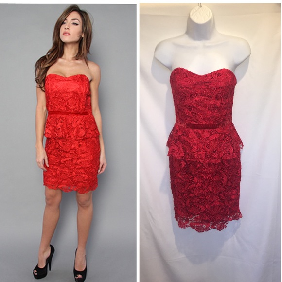 Blaque Label Rylie Strapless Dress Peplum Lace NWT - Picture 1 of 8